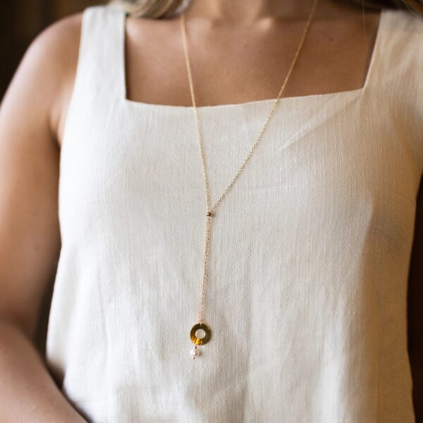 Product Image for  Mend – Promise Gold Plated Lariat Necklace with Pearl