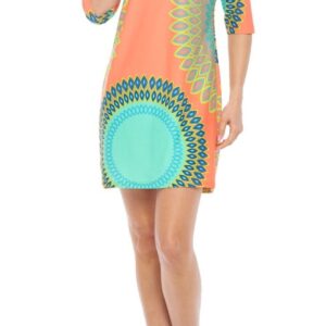 Product Image for  3/4 Sleeve Coral/Teal Dress