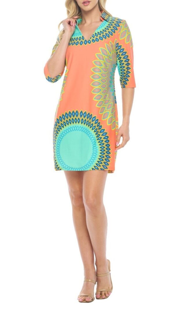 Product Image for  3/4 Sleeve Coral/Teal Dress