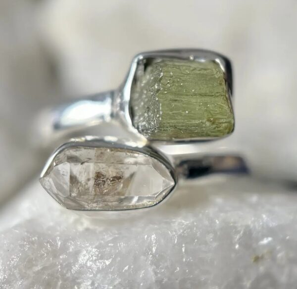 Product Image for  Moldavite & Herkimar Diamond Ring