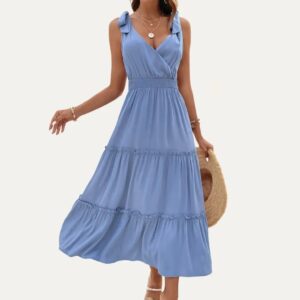 Product Image for  Seaside Dusty Blue Tie Straps V-Neck Maxi Dress