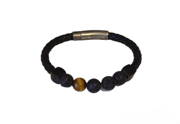 Product Image for  Men’s Braided Leather Band with Lava Stone and Tiger Eye