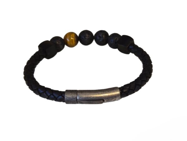 Product Image for  Men’s Braided Leather Band with Lava Stone and Tiger Eye