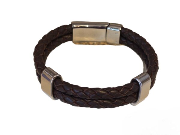 Product Image for  Men’s Double Leather Braid with Stainless Steel Band