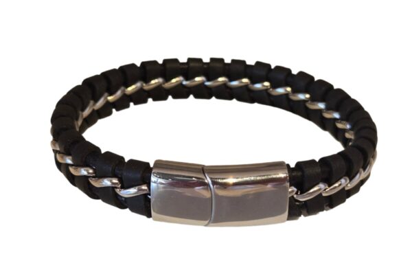 Product Image for  Men’s Leather & Stainless Steel Braided Band