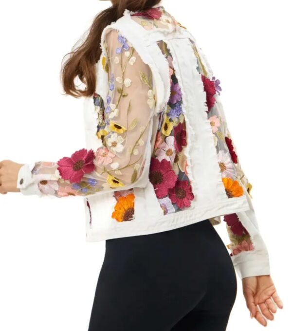 Product Image for  White Denim Jacket with Floral Embroidery