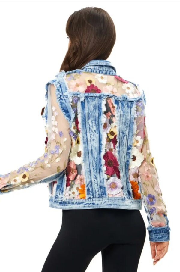 Product Image for  Denim Lace Jacket with Floral Embroidery