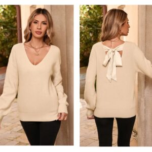 Product Image for  Satin Bow V-Neck Sweater