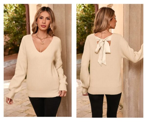 Product Image for  Satin Bow V-Neck Sweater