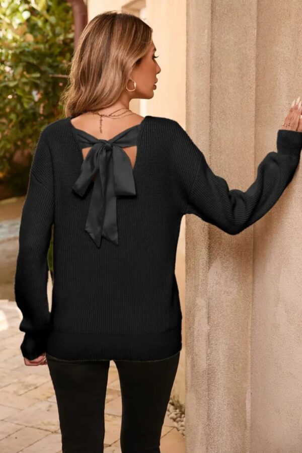 Product Image for  Satin Bow V-Neck Sweater