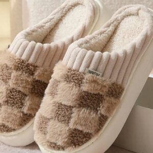 Product Image for  Fuzzy checkered slippers – coffee