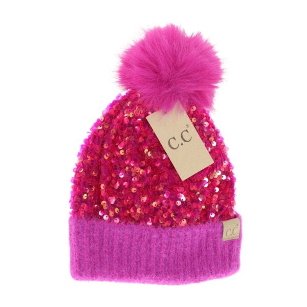 Product Image for  Toddler & Kids Cluster Sequin Fuzzy Lined Faux Fur Pom Beanie