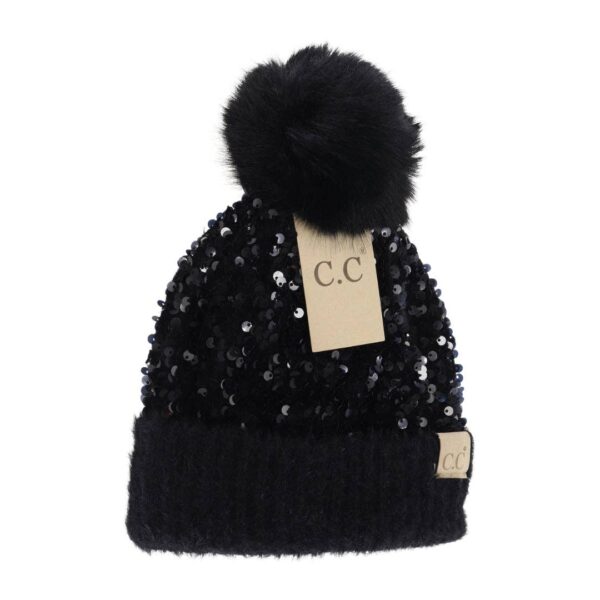 Product Image for  Toddler & Kids Cluster Sequin Fuzzy Lined Faux Fur Pom Beanie