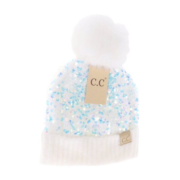 Product Image for  Toddler & Kids Cluster Sequin Fuzzy Lined Faux Fur Pom Beanie