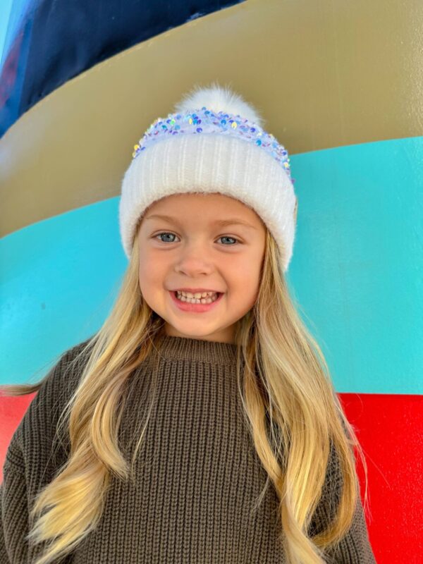 Product Image for  Toddler & Kids Cluster Sequin Fuzzy Lined Faux Fur Pom Beanie