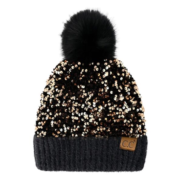 Product Image for  C.C. Women’s Sequin Cuff Pom-Pom Beanie Hat- 4 Colors available