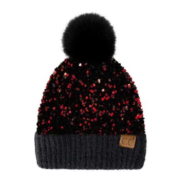 Product Image for  C.C. Women’s Sequin Cuff Pom-Pom Beanie Hat- 4 Colors available