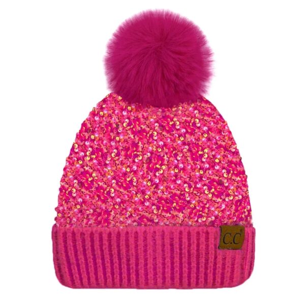 Product Image for  C.C. Women’s Sequin Cuff Pom-Pom Beanie Hat- 4 Colors available