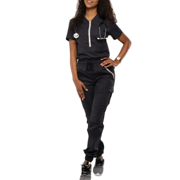 Product Image for  White Zipper Pockets Jogger Scrub Set