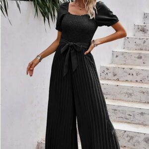 Product Image for  Square neck and Belted Wide-leg Jumpsuit